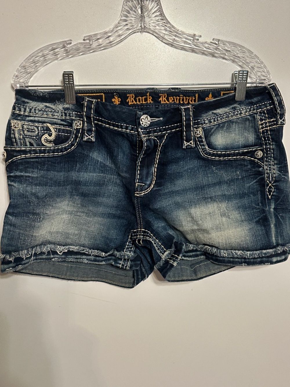 Rock Revival Distressed Dark Blue Denim Jean Shorts
